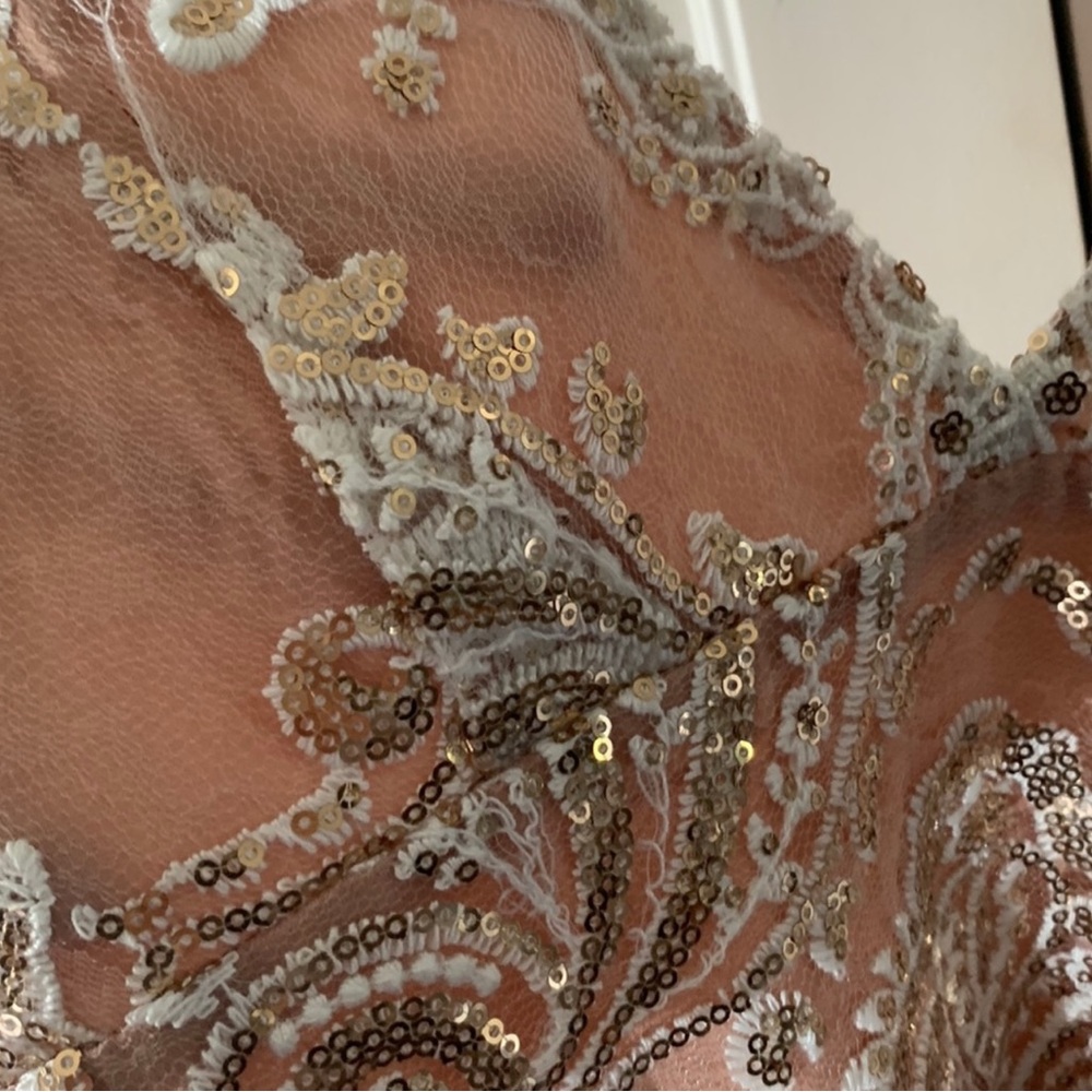 Free People Night Shimmers Nude Gold Sequin Mini Dress - Picture 9 of 10
